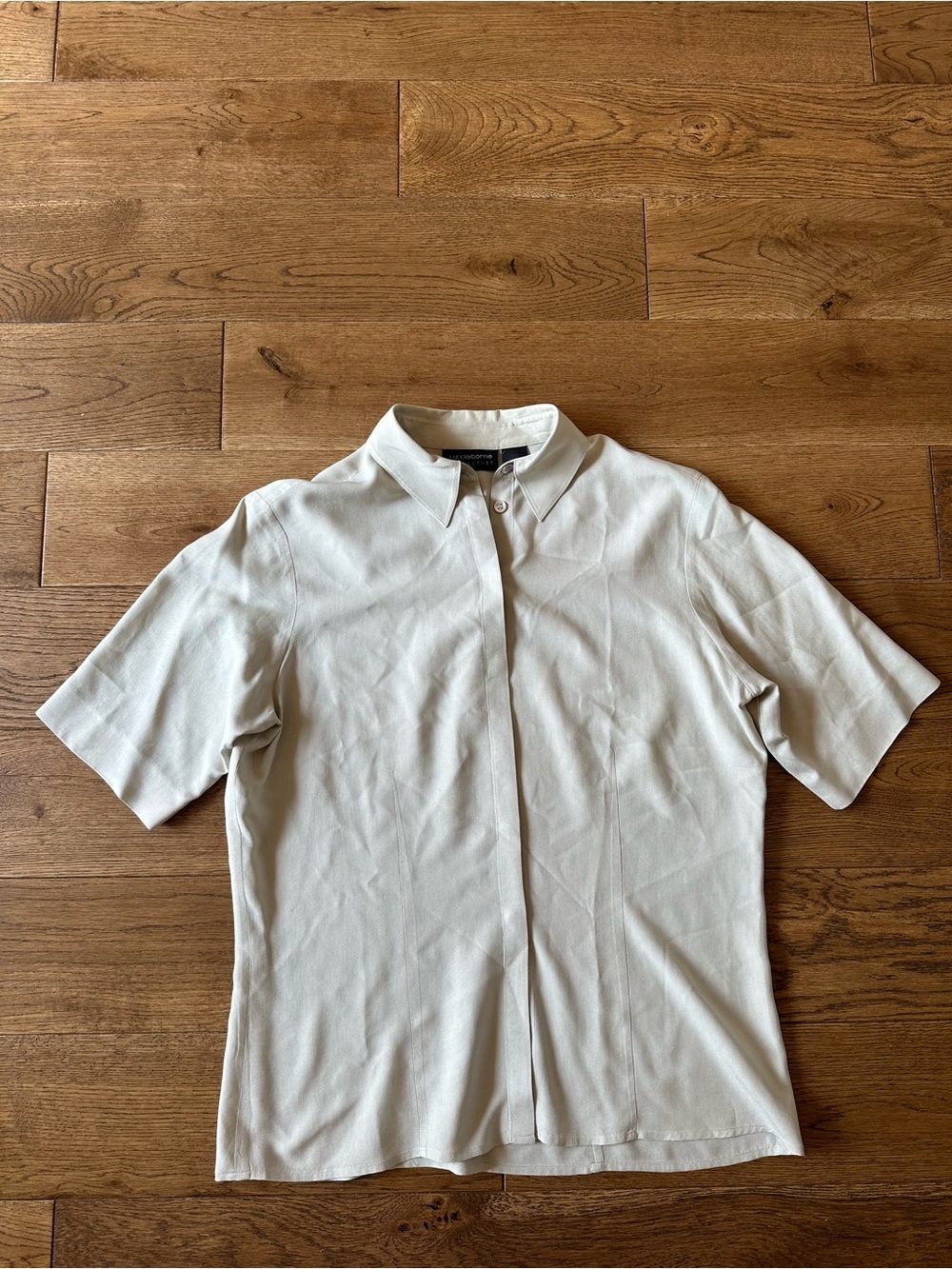 Vintage Liz Claiborne 100% Silk Light Green Short Sleeve Button Down Shirt Sz 4